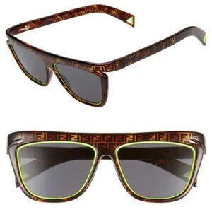 *NEW* Fendi Flat Top Sunglasses w/ Logo Frames and Lime Lens Trim